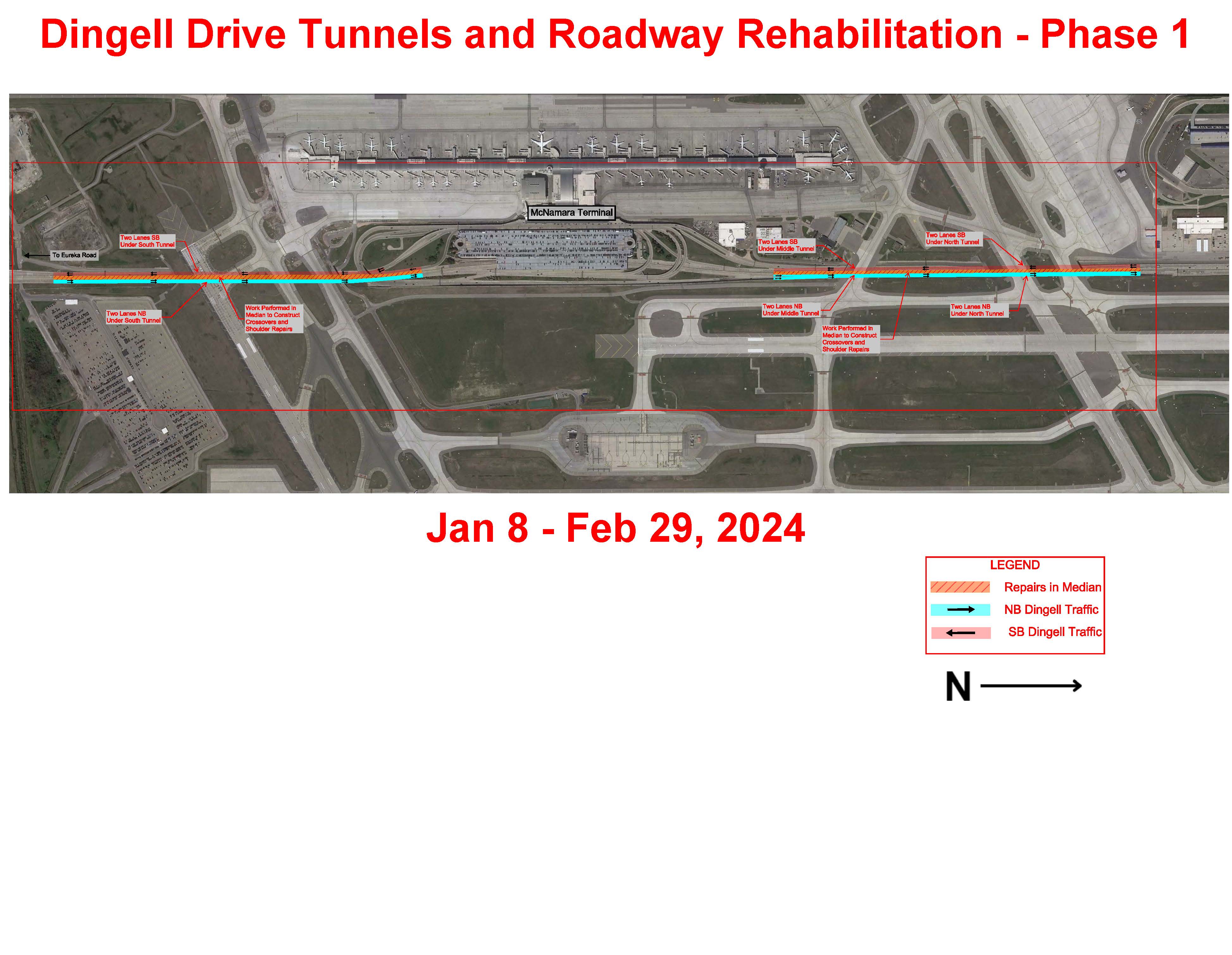 Dingell Drive Traffic Flow January 8 - February 29 2024