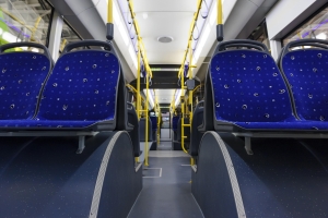 Inside of a shuttle bus